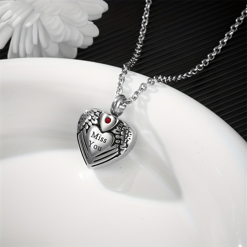 Stainless Steel "Miss You" Heart Pendant Necklace